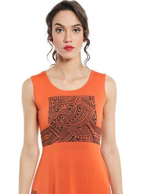 ira-soleil Orange polyester lycra long slit kurta 3