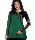 ira-soleil Green tafetta cut and sew with Black polyester lycra kurti