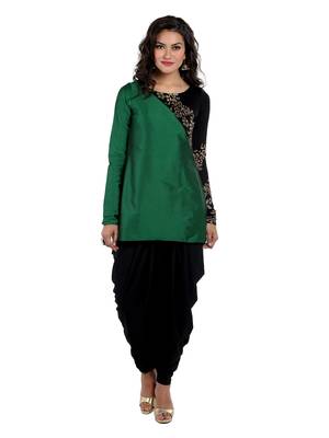 ira-soleil Green tafetta cut and sew with Black polyester lycra kurti 2