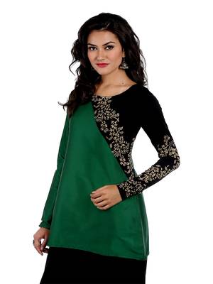 ira-soleil Green tafetta cut and sew with Black polyester lycra kurti 3