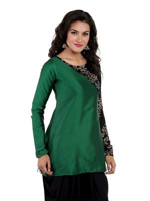 ira-soleil Green tafetta cut and sew with Black polyester lycra kurti 4