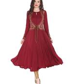 ira-soleil Maroon polyester lycra with attached shrug long anarkali kurta