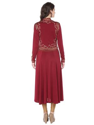 ira-soleil Maroon polyester lycra with attached shrug long anarkali kurta 3