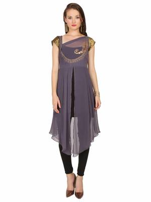 ira-soleil Grey Top with gold print in chiffon fabric 1