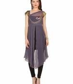 ira-soleil Grey Top with gold print in chiffon fabric