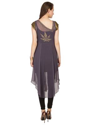 ira-soleil Grey Top with gold print in chiffon fabric 2
