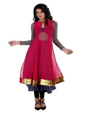 ira-soleil 2 pcs Long Anarkali with Inner made in Polyester Lycra and Chiffon Fabric 1