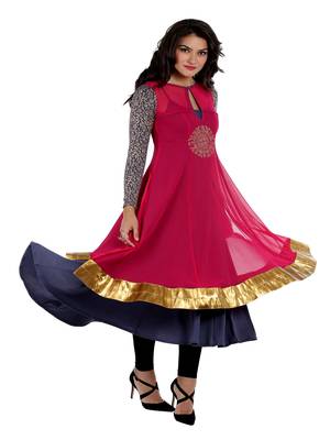 ira-soleil 2 pcs Long Anarkali with Inner made in Polyester Lycra and Chiffon Fabric 2