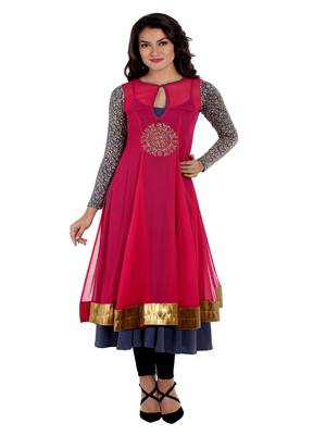 ira-soleil 2 pcs Long Anarkali with Inner made in Polyester Lycra and Chiffon Fabric 3