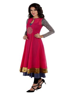 ira-soleil 2 pcs Long Anarkali with Inner made in Polyester Lycra and Chiffon Fabric 4