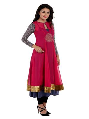 ira-soleil 2 pcs Long Anarkali with Inner made in Polyester Lycra and Chiffon Fabric 5