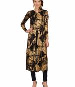 ira-soleil Black all over folrasl printed Long jacket Kurti made in Viscose Fabric