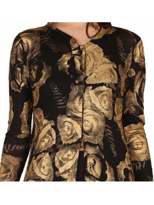 ira-soleil Black all over folrasl printed Long jacket Kurti made in Viscose Fabric 4
