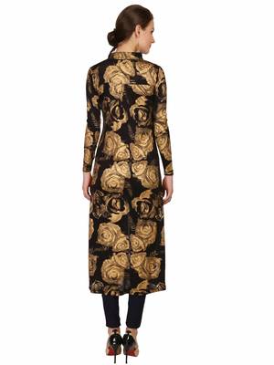 ira-soleil Black all over folrasl printed Long jacket Kurti made in Viscose Fabric 5