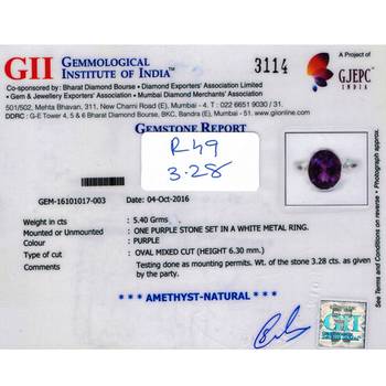 GII Certified 3.28 CTS AMETHYST(JAMBUMANI) GEMSTONE RING 3