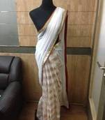 White and Red Brocade Saree
