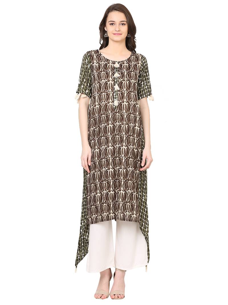 green printed viscose stitched kurti