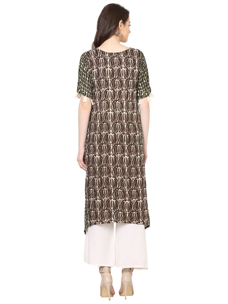 green printed viscose stitched kurti