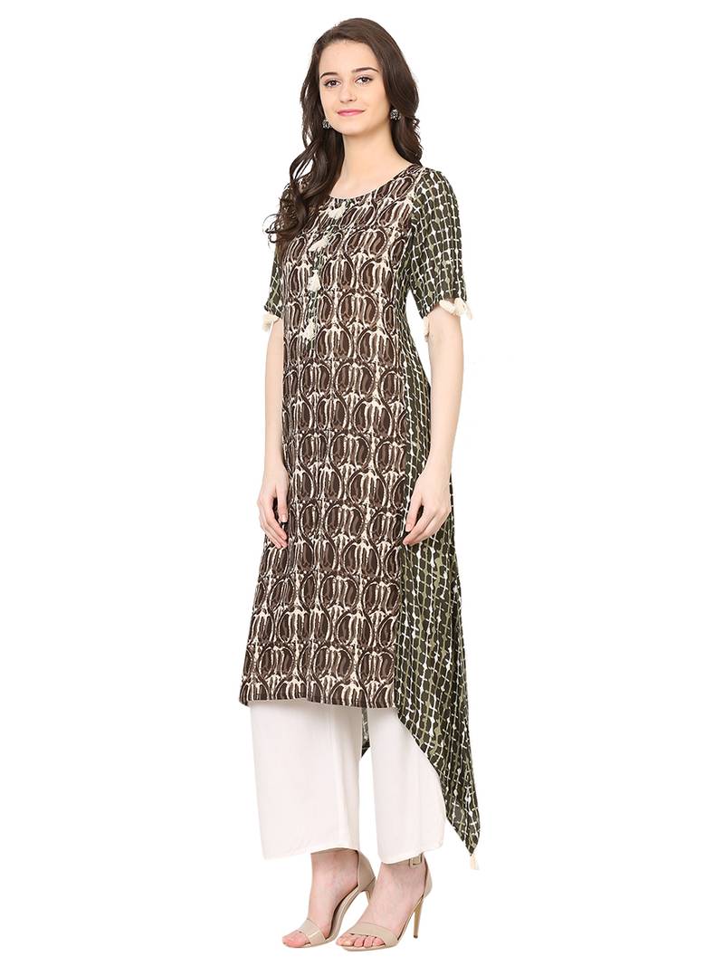 green printed viscose stitched kurti
