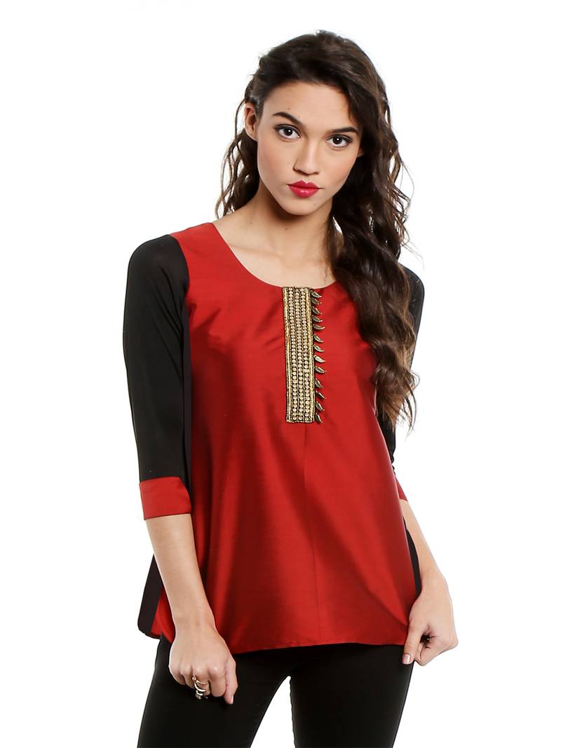 Ira soleil Maroon & black made of poly tafetta with polyester lycra embroidered top