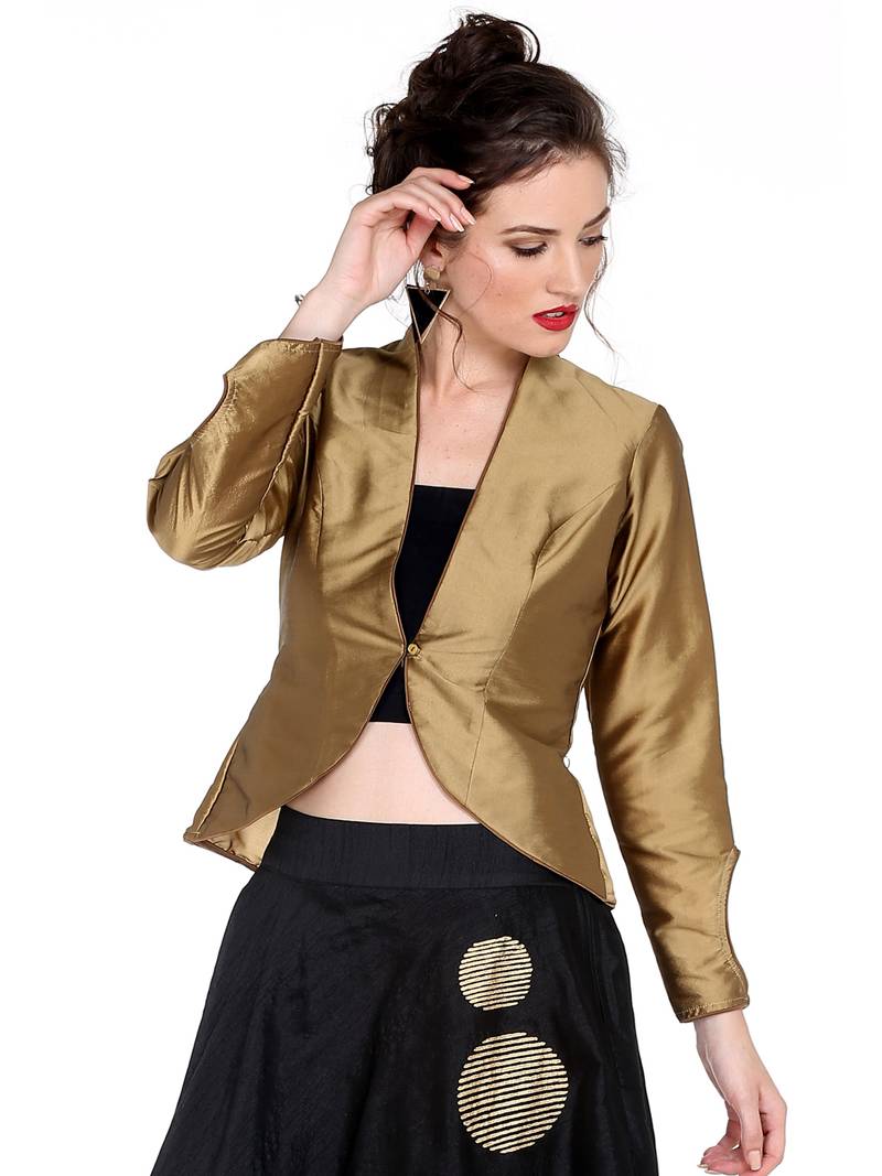 Ira soleil Gold made of poly taffeta peplum top