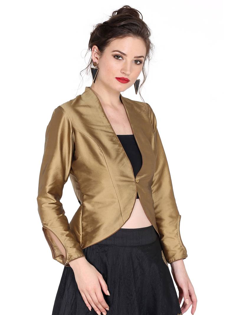 Ira soleil Gold made of poly taffeta peplum top