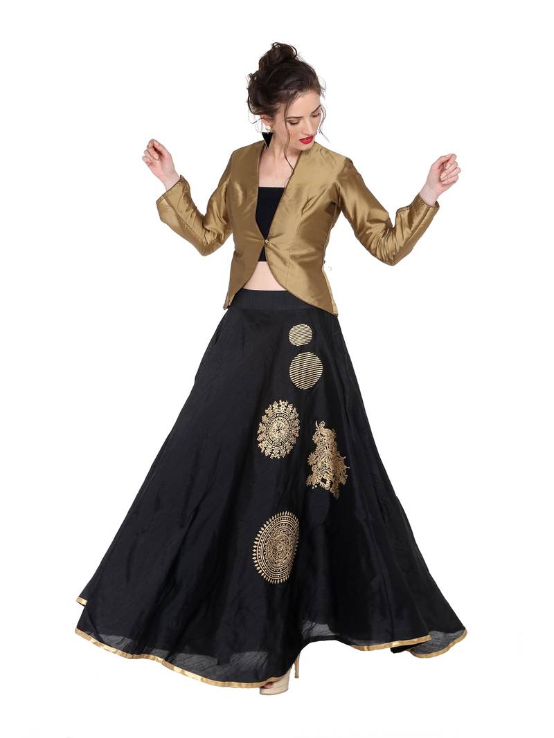 Ira soleil Gold made of poly taffeta peplum top