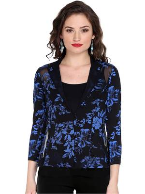 Ira soleil black all over floral print of polyester lycra with poly chiffon top 1