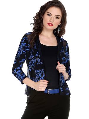 Ira soleil black all over floral print of polyester lycra with poly chiffon top 2