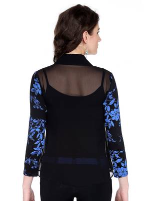 Ira soleil black all over floral print of polyester lycra with poly chiffon top 3