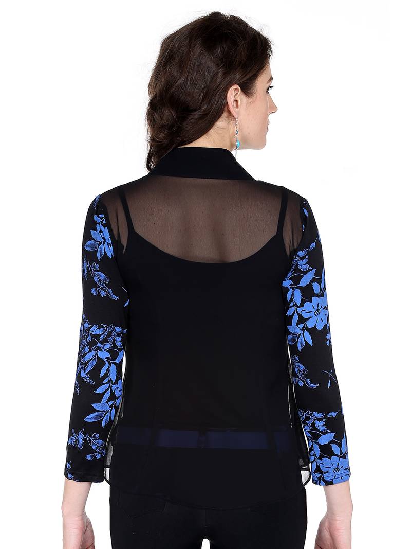 Ira soleil black all over floral print of polyester lycra with poly chiffon top