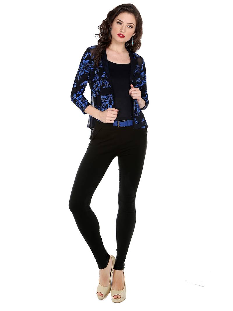 Ira soleil black all over floral print of polyester lycra with poly chiffon top