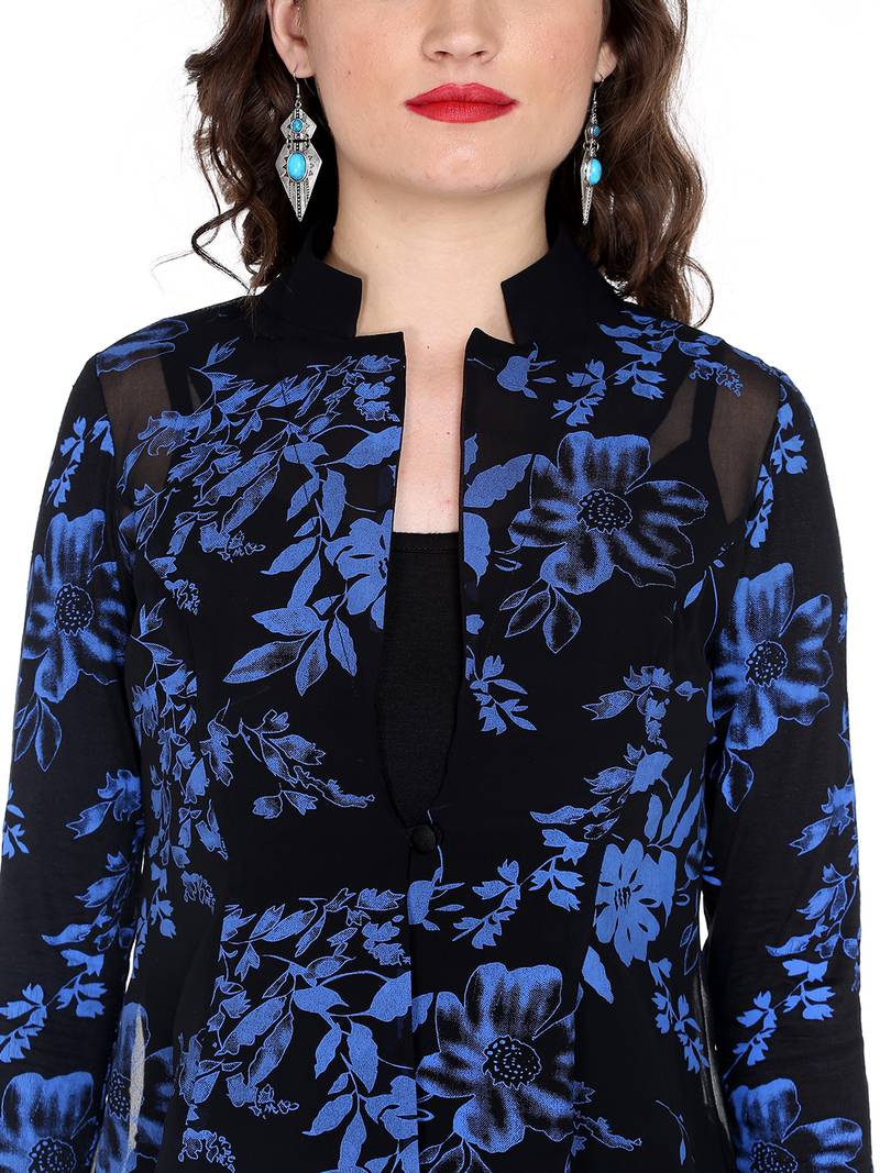 Ira soleil black all over floral print of polyester lycra with poly chiffon top