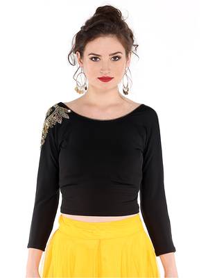 Ira soleil black embrodered pacth with made of polyester lycra short top 2