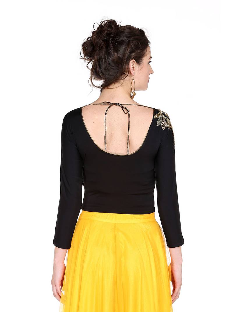 Ira soleil black embrodered pacth with made of polyester lycra short top