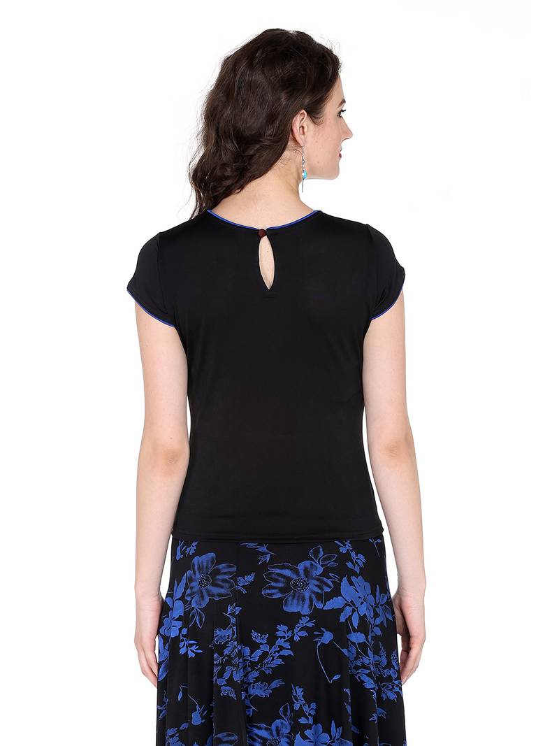 Ira soleil black top made with stretched polyester fabric top