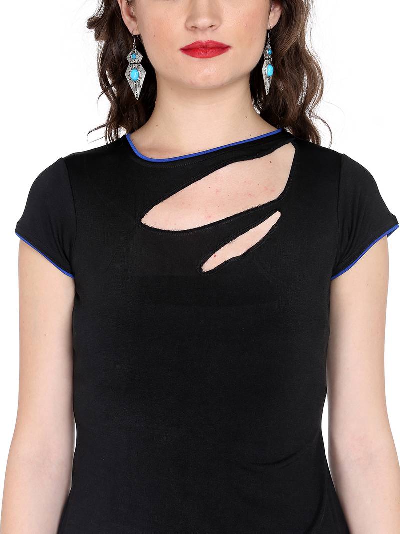 Ira soleil black top made with stretched polyester fabric top
