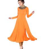 Ira soleil Orange made of polyester lycra with neck embroidered neckline long anarkali kurta