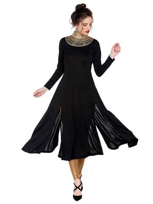 Ira soleil Black made of polyester lycra with neck embroidered neckline long anarkali kurta 1