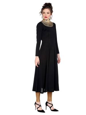 Ira soleil Black made of polyester lycra with neck embroidered neckline long anarkali kurta 2