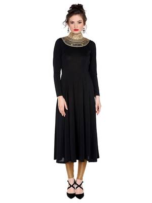 Ira soleil Black made of polyester lycra with neck embroidered neckline long anarkali kurta 3