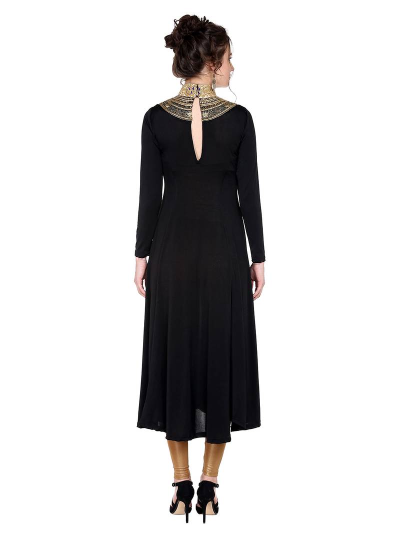 Ira soleil Black made of polyester lycra with neck embroidered neckline long anarkali kurta
