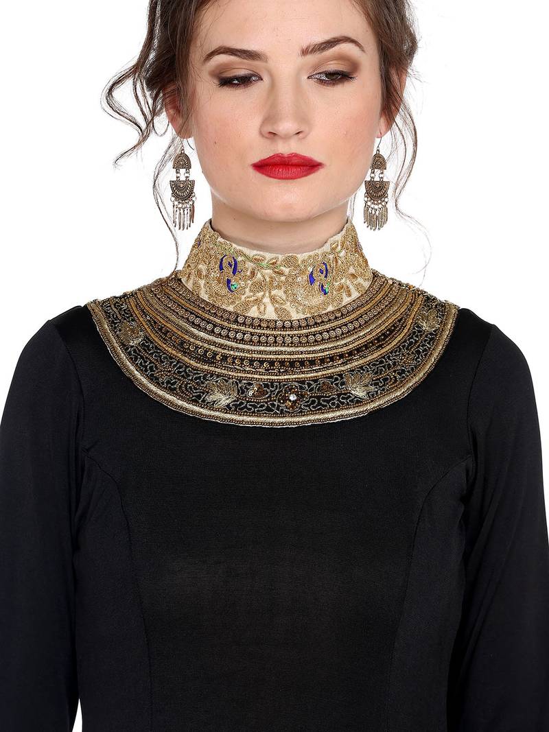Ira soleil Black made of polyester lycra with neck embroidered neckline long anarkali kurta
