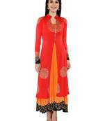 Ira soleil 2 pc set of Orange polyester lycra anarkali inner with Black Kurta