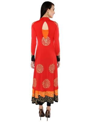 Ira soleil 2 pc set of Orange polyester lycra anarkali inner with Black Kurta 4