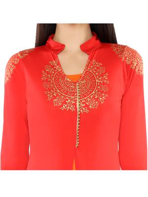 Ira soleil 2 pc set of Orange polyester lycra anarkali inner with Black Kurta 5