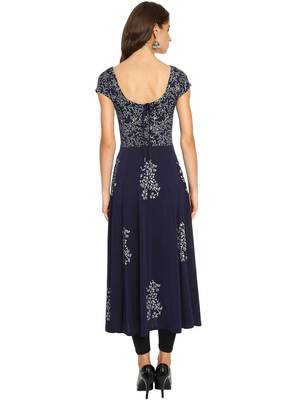 Ira soleil Navy Blue polyester lycra block printed long anarkali kurta 2