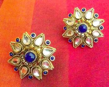 Blue kundan sunflower ADIVA Copper stud 1