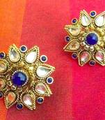Blue kundan sunflower ADIVA Copper stud