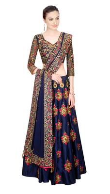Dark blue art silk embroidered lehenga with dupatta 1